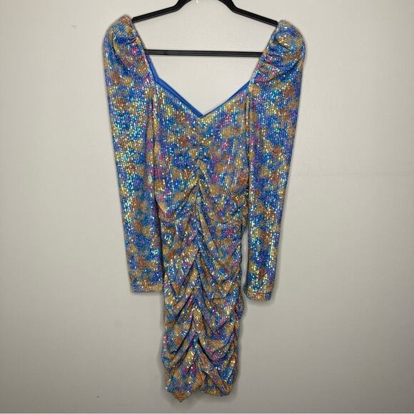 NWOT SAYLOR Lawren Sequin Multicolor Mini Dress Puff Sleeve XS - Picture 3 of 6
